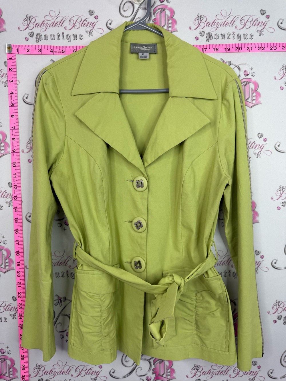 Bellissima blazer jacket vintage style belted Lime Green Belted Blazer Jacket